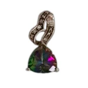 Vintage Boho Sterling Silver Mystic Quartz Rainbow Quartz Crystal Heart Pendant